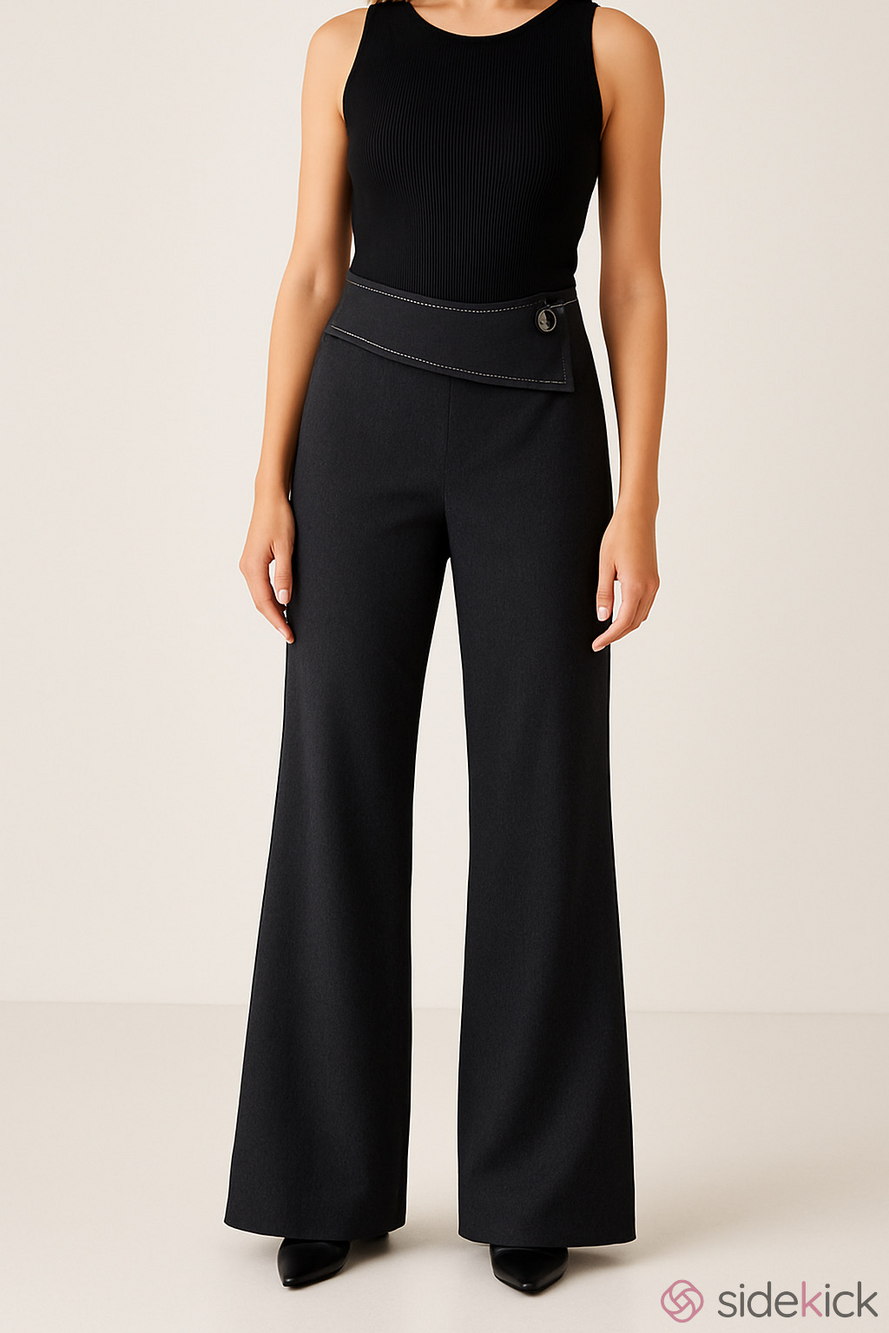 Melanie Lyne dark gray wide leg high rise pants asymmetrical band sz 4